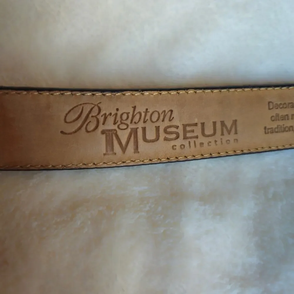 Brighton Museum Collection Brown Croc Embossed Leather Belt Gold Silver Buckle S